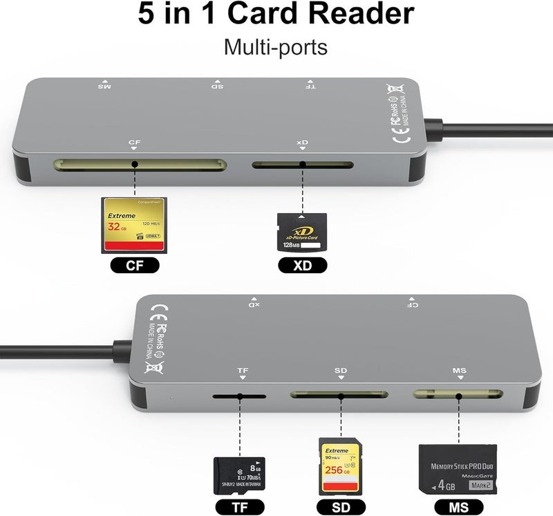 Ardaddyn Memory Stick pro Duo Adapter - 5 in 1 SD/TF/MS/CF/XD Card Reader for PC/Android/Lightning Device, Aluminum Multi Memory Card Reader USB C Lightning OTG Adapter Memory Stick pro Duo Reader for iPhone - Image 3